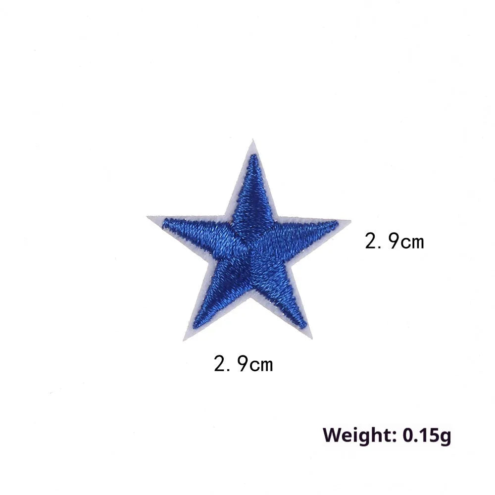 Colourful handmade embroidered five-pointed star cloth stickers for DIY decoration on fabric.
