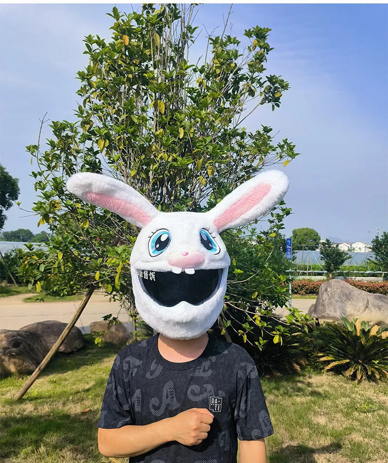 White rabbit head decorative cover for motorcycle helmet with long ears