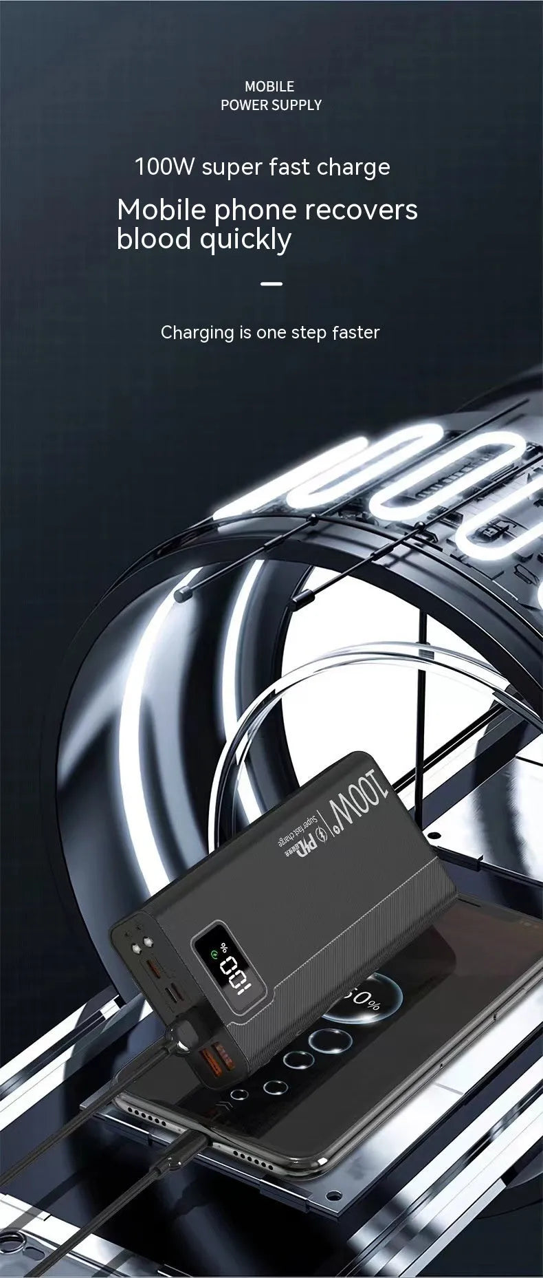 Black or white large capacity power bank portable charger with fast charging support.