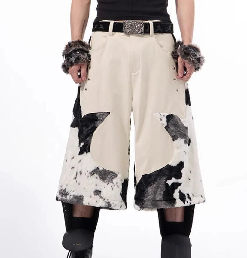 Women's milk fibre fur cropped pants in a patterned design with a youthful trendy style.