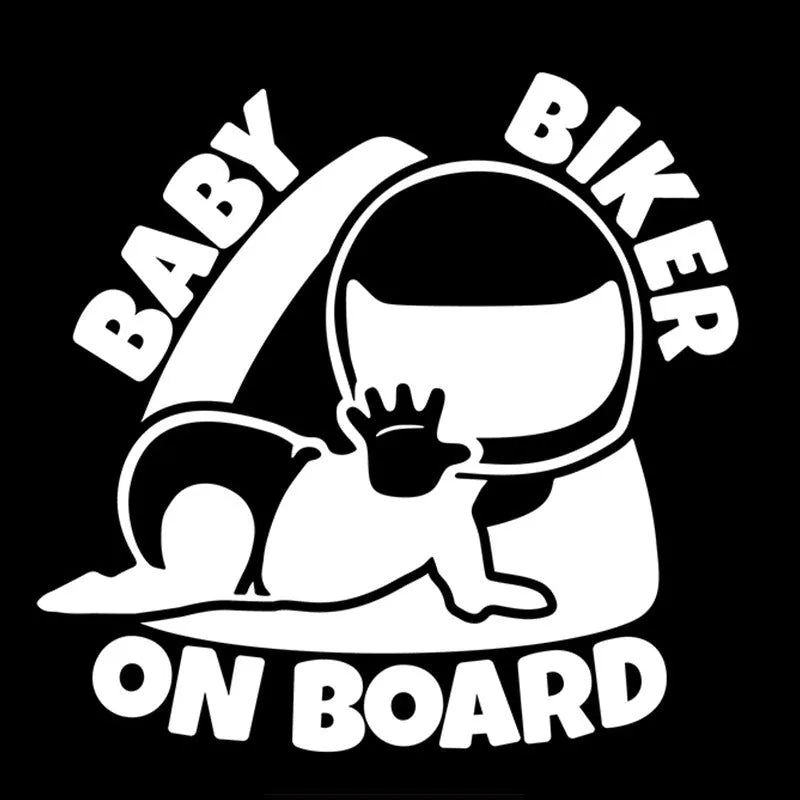 Black and white BABY ON BOARD reflective car sticker measuring 14.5 by 15 cm