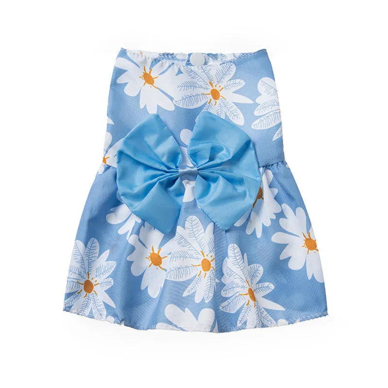 Ultra-thin polyester pet dress with floral butterfly design and adjustable bow knot for dogs and cats