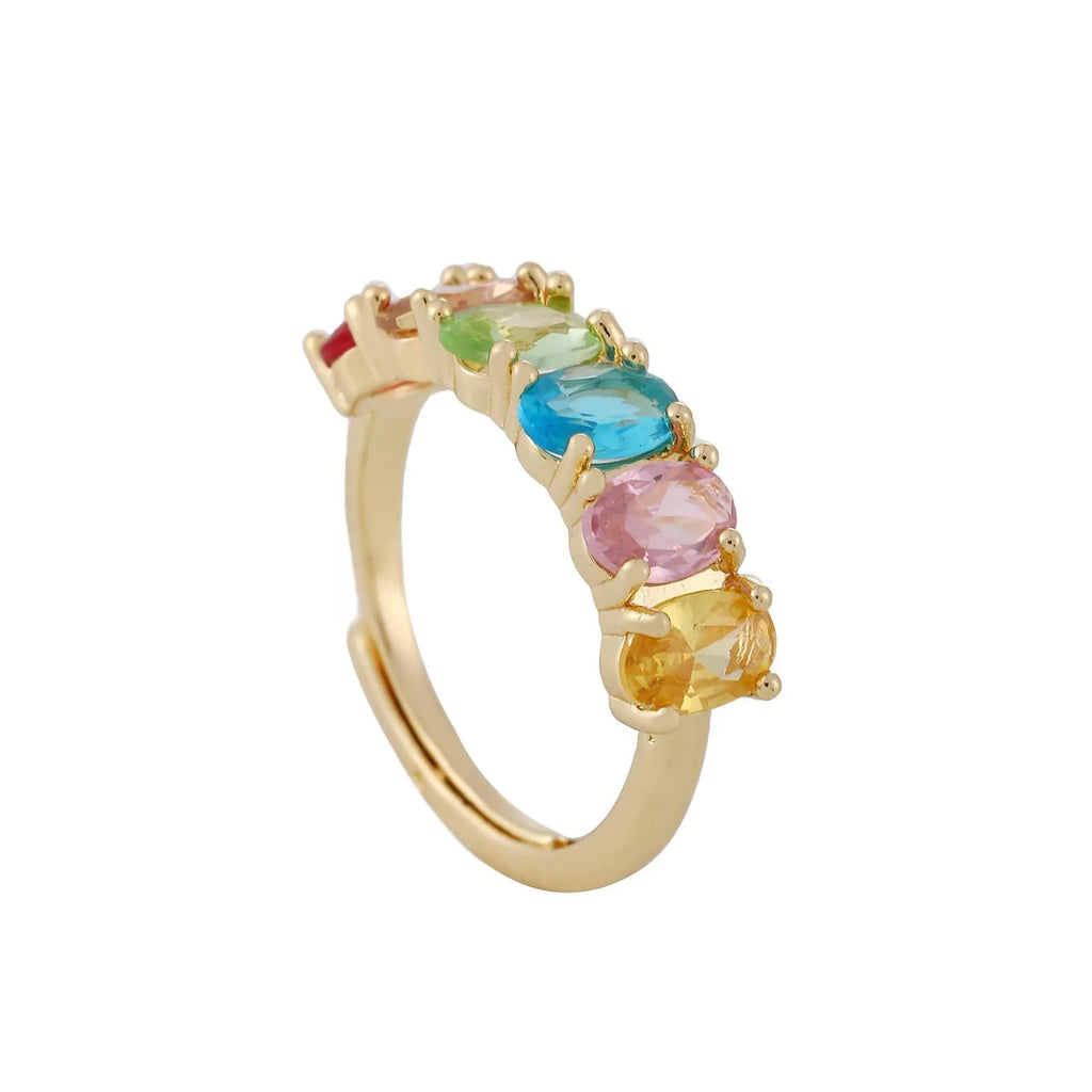 Women's gold adjustable ring with zircon detailing and retro design on copper base