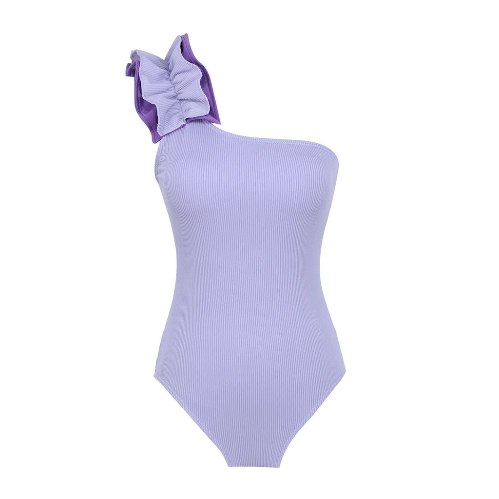 Single-shoulder suspender tube top one-piece swimsuit for women with high-waist design