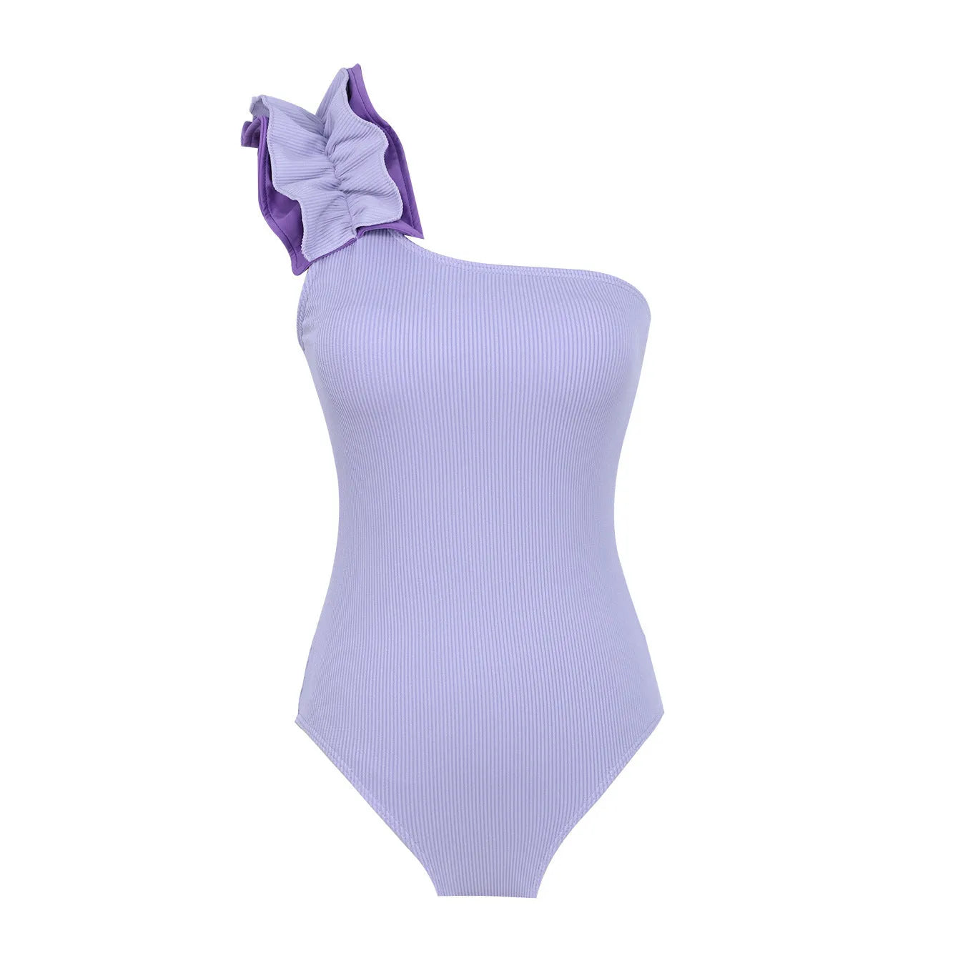 Single-shoulder suspender tube top one-piece swimsuit for women with high-waist design