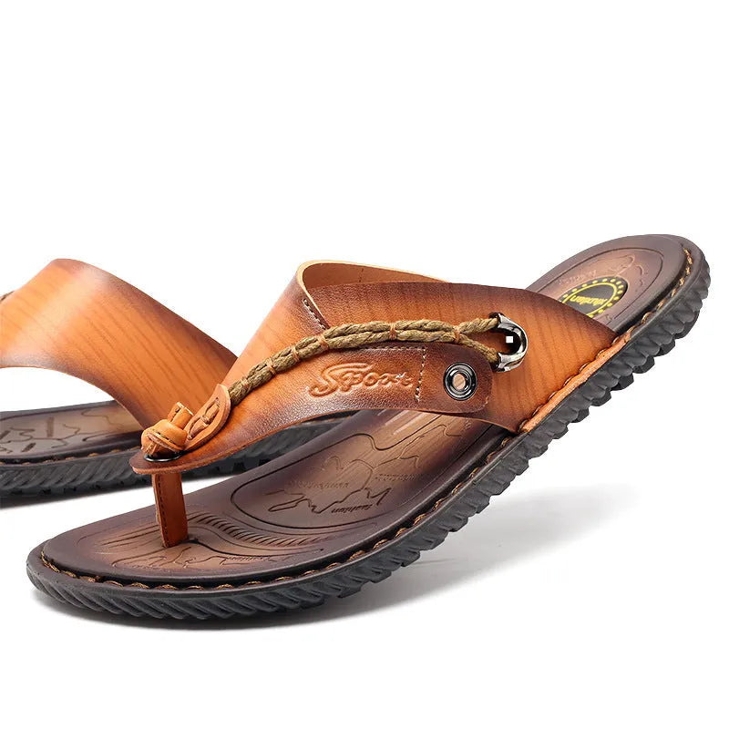 Men's non-slip lightweight slippers in black PU leather with wear-resistant sole available in sizes 38-47