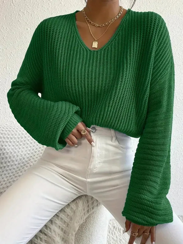 Women's solid color long sleeve pullover top in loose casual fit free size polyester
