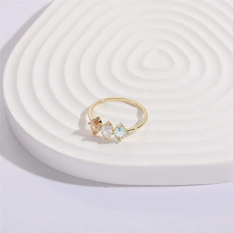 Geometric triangle birthstone horse eye zircon ring with gold electroplated finish