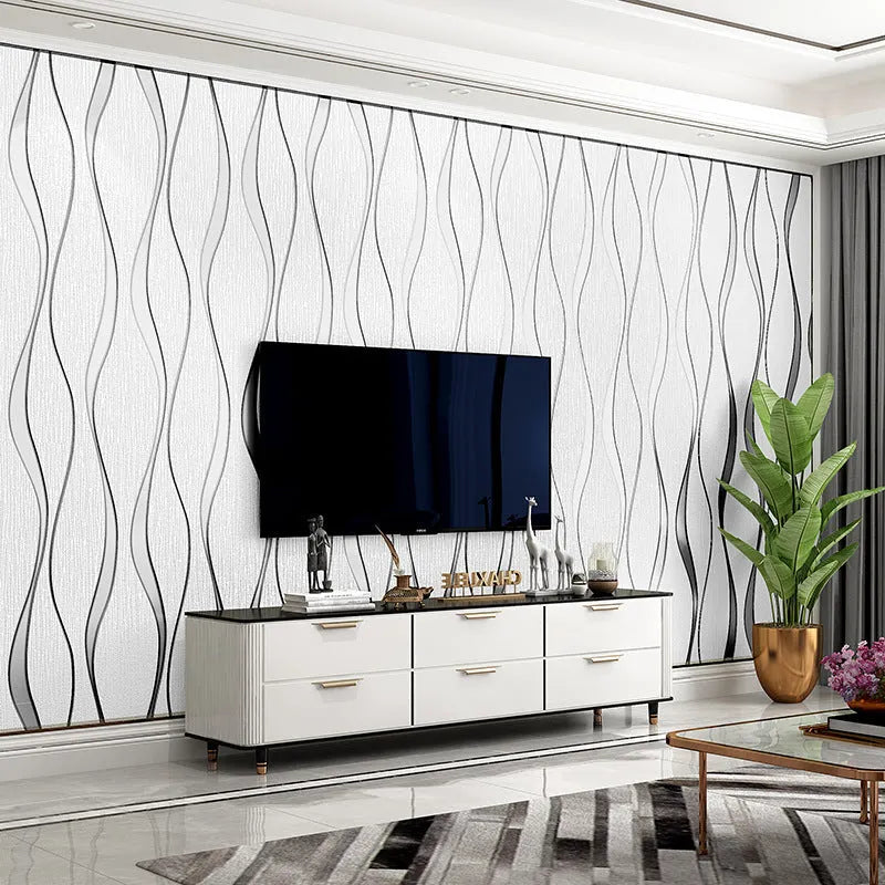 Curve stripe 3D textured wallpaper roll in deerskin velvet for video background