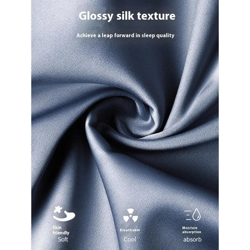 Men's ice silk three-piece homewear set showing coordinated top, shorts, and trousers in thin fabric