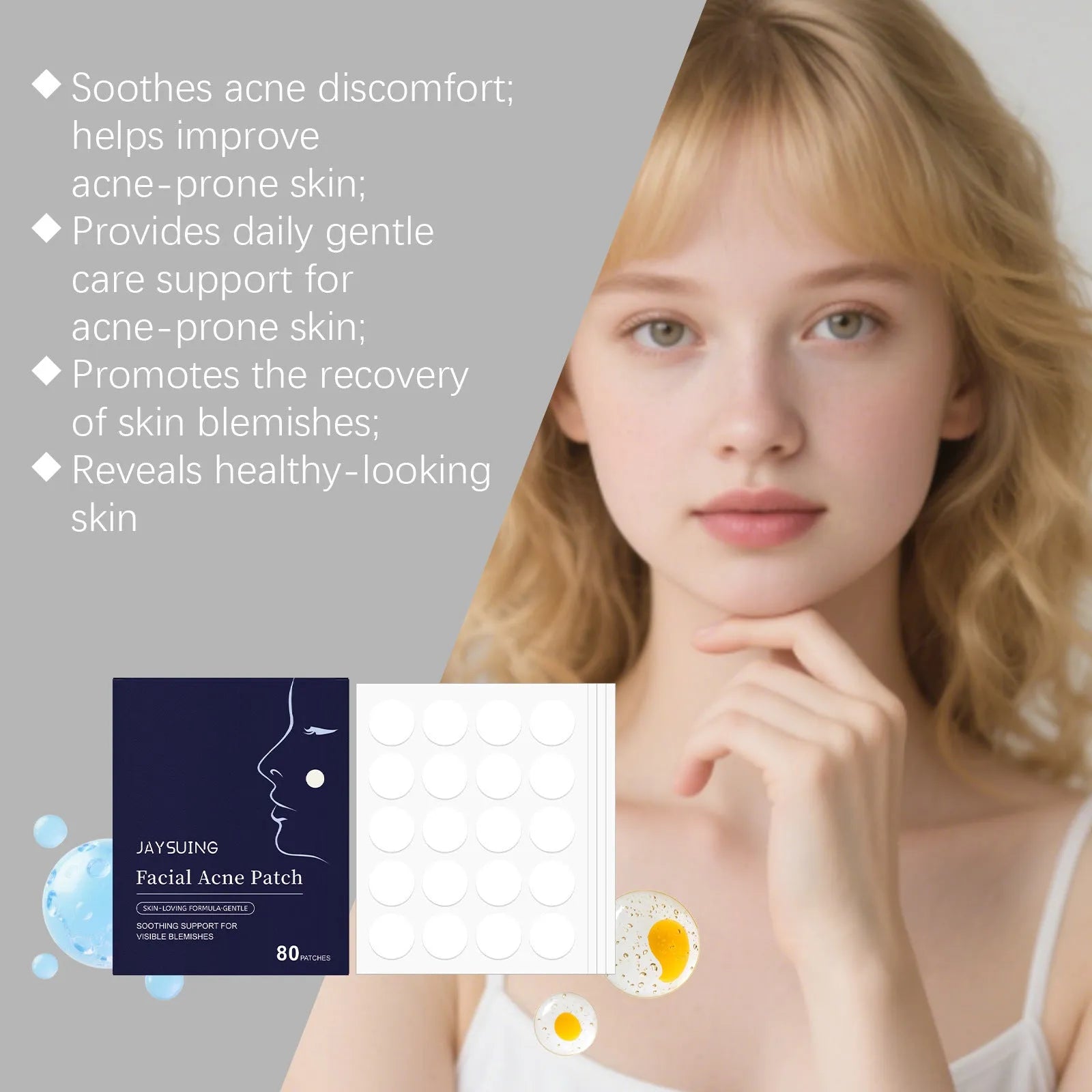 Hydrocolloid facial acne patches in pack of 80 for blemish treatment and spot healing