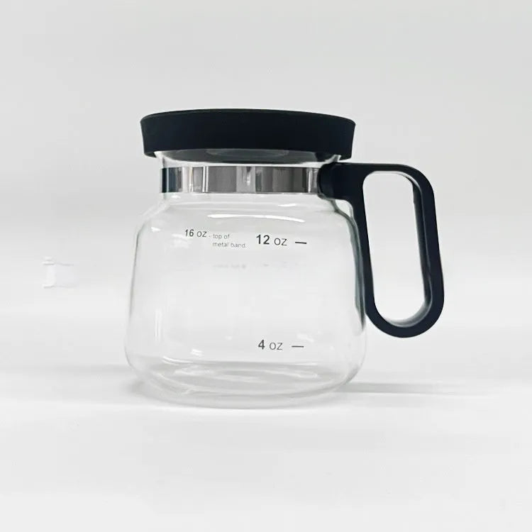 Transparent borosilicate glass coffee maker with blue silicone cover for pour-over brewing
