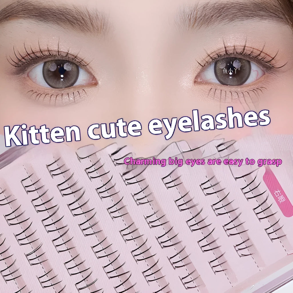 12-row segmented false eyelash strip with sheer roots and 4mm, 5mm, 6mm lengths in a pointed tail style.