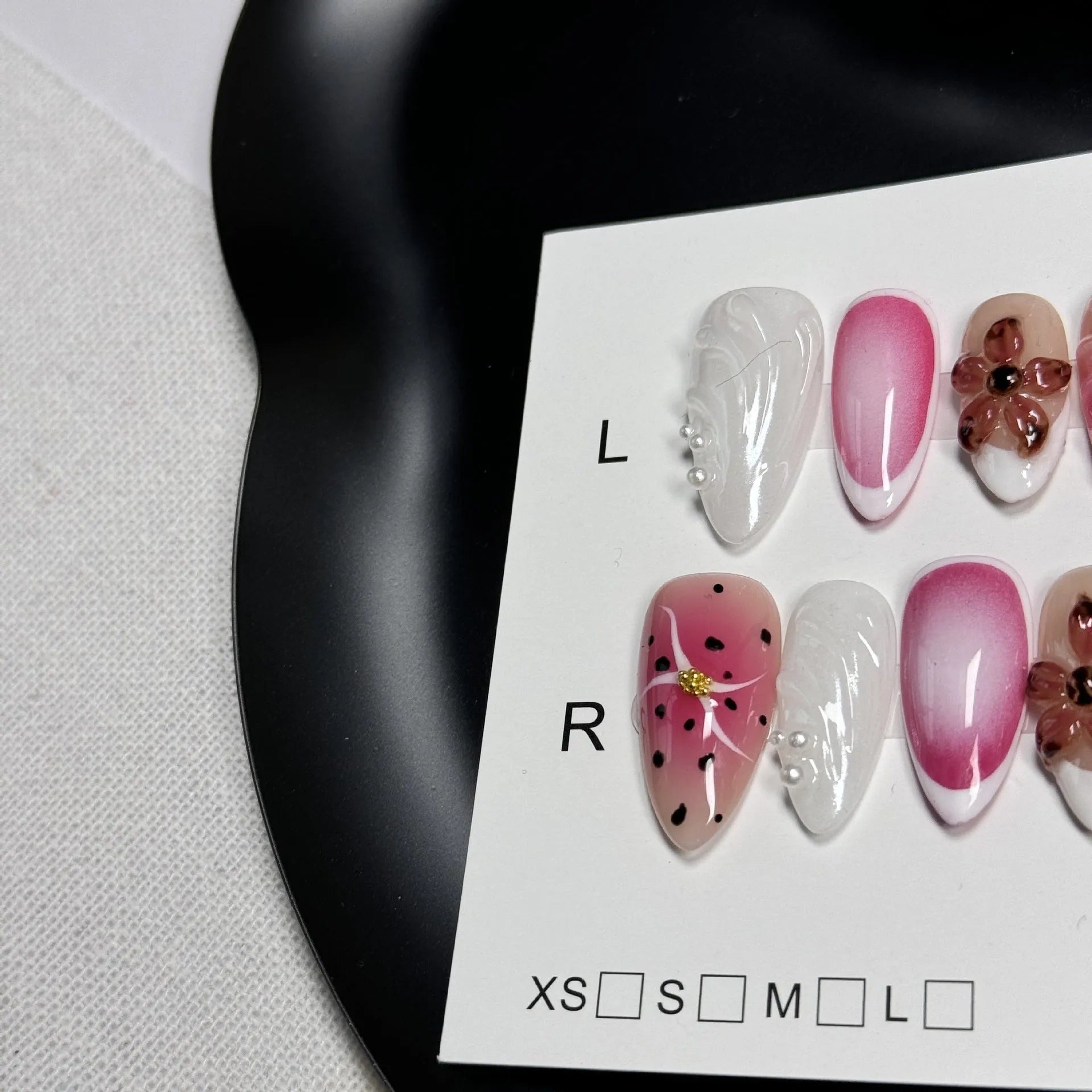 Set of hand-painted 3D carved nail beauty patches in embossed cute patterns.