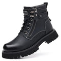 Men's brown thermal Martin boots with side zip and mid-heel design