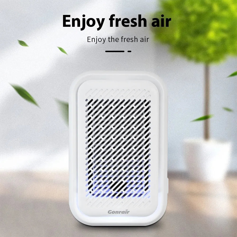 White wall-mounted air purifier with direct plug-in power cord for rooms under 10 square metres