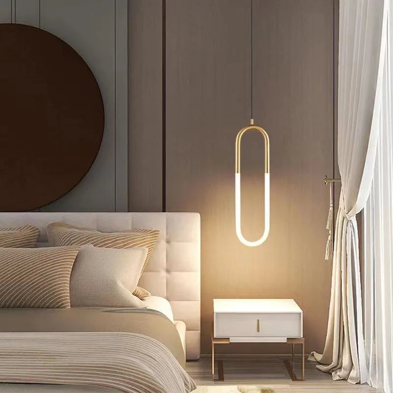 Nordic minimalist U-shaped bedroom chandelier pendant light with tri-colour dimming