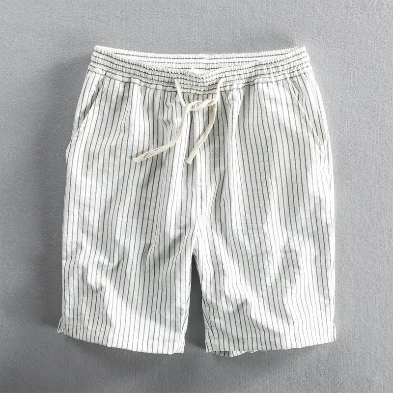 Men's striped casual shorts in cotton with elastic waistband shown in multiple colour options