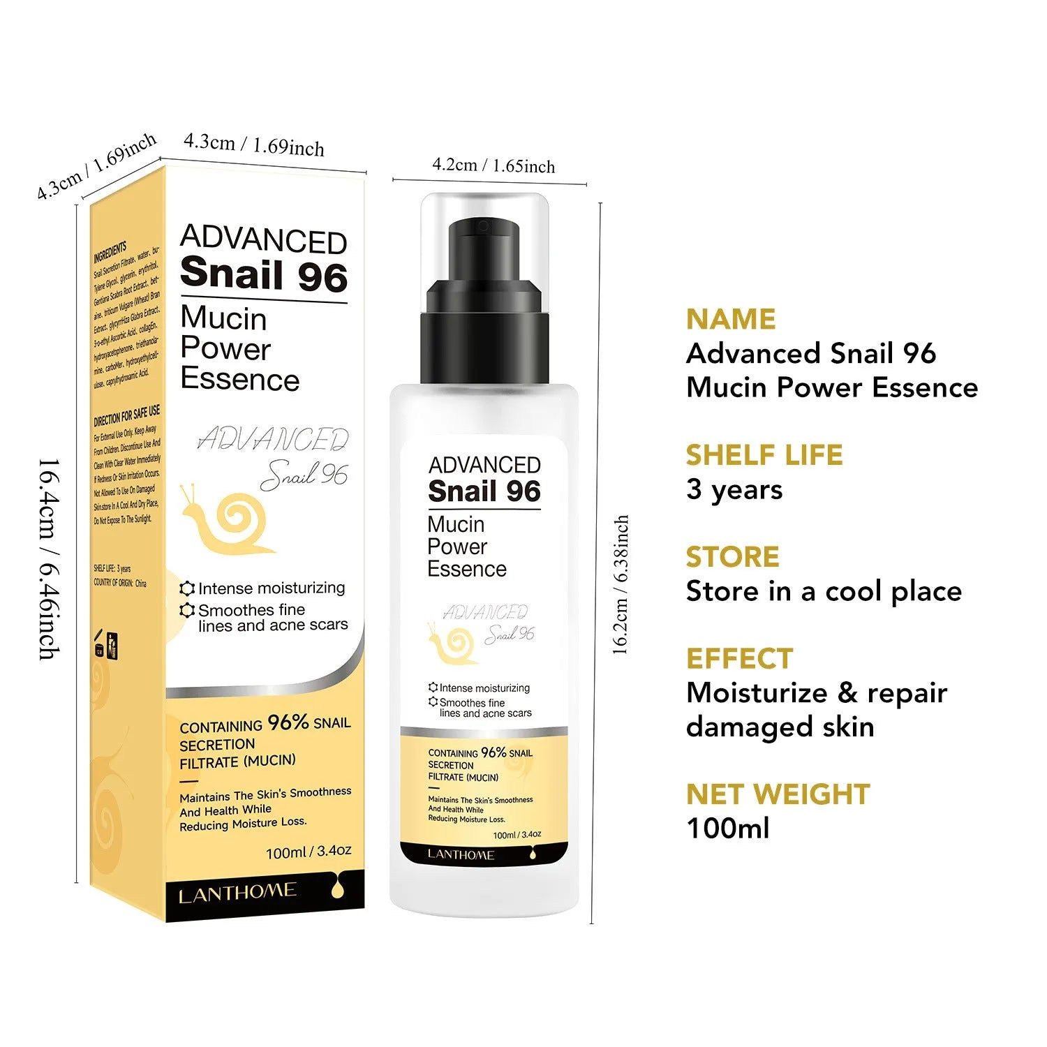 100ml bottle of snail serum moisturising facial essence for universal skin types