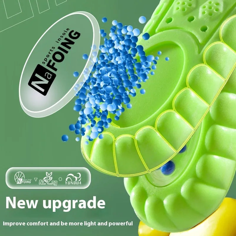Green sports massage insoles with PU air cushion and argy wormwood material