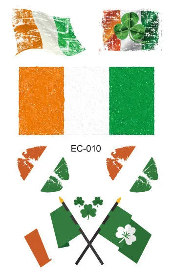 Pack of St Patrick's Day clover temporary tattoo stickers, 120mm by 75mm water transfer design.