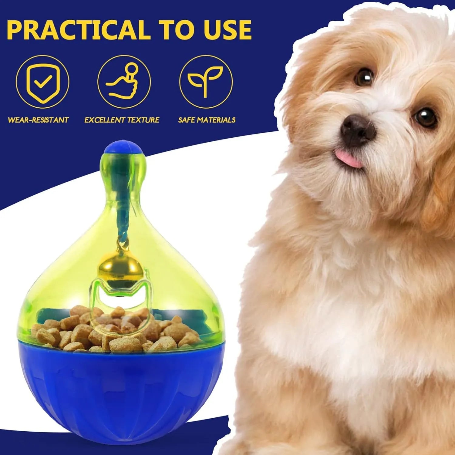Interactive pet treat dispenser tumbler ball for dogs and cats showing 14cm size scale