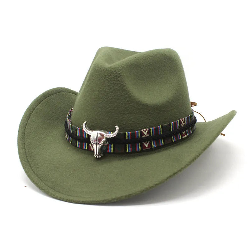 Western cowboy hat with bell crown design in wool-blend polyester fabric showing multiple colour options