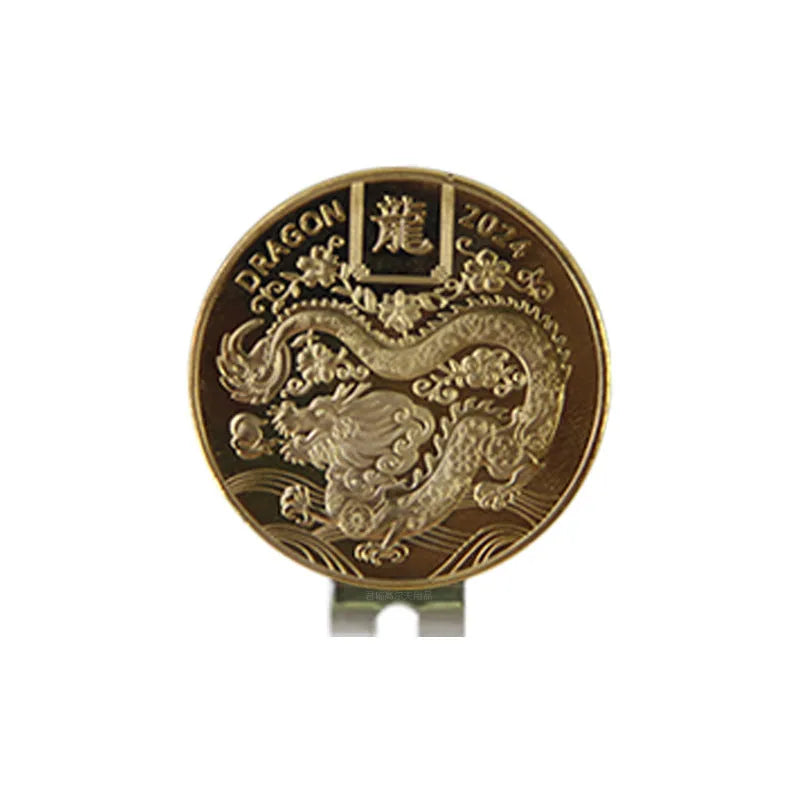 Zinc alloy golf hat clip with engraved Dragon Year pattern design for sporting accessories