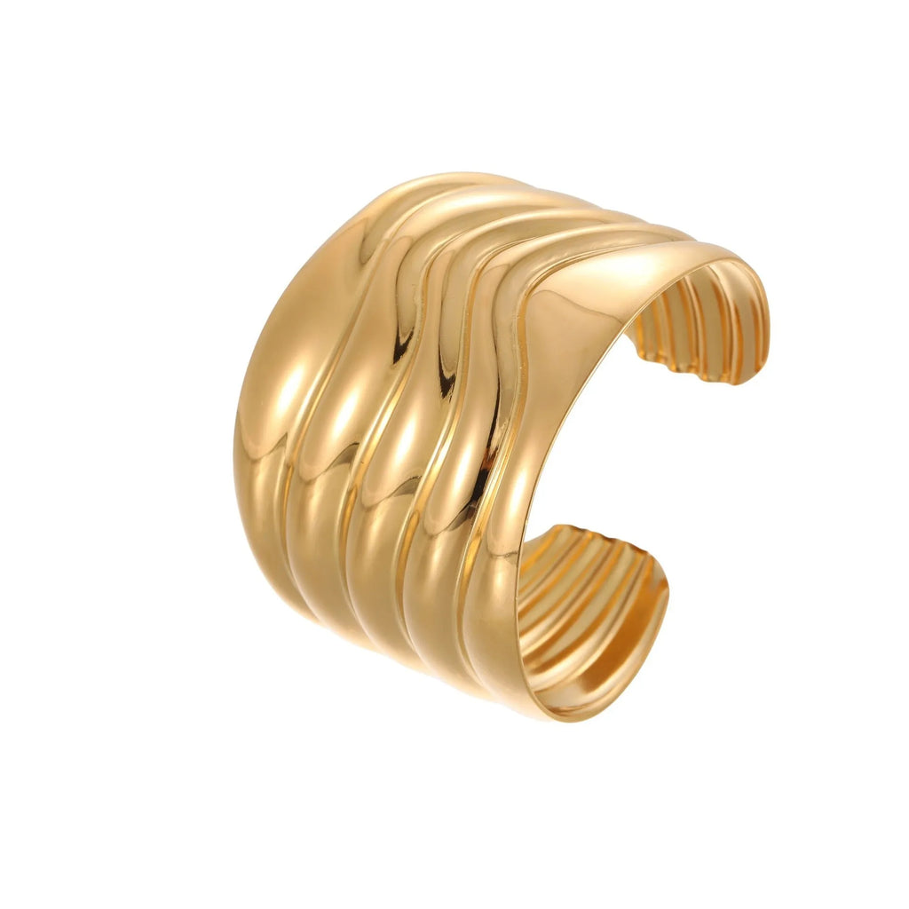 Women's 18K gold plated stainless steel bracelet with exaggerated wide wave geometric design