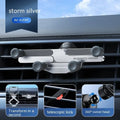 Invisible alloy car phone bracket showing air vent and dashboard mounting options in black, silver and grey colours