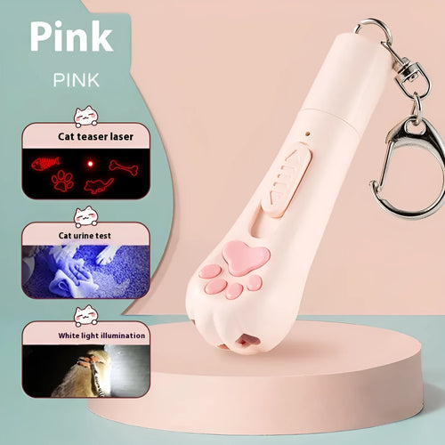 Rechargeable cat pen light toy with automatic self-hi feature in cream white, pink, or sky blue