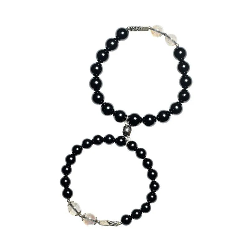 Obsidian Buddha beads DIY couple bracelet kit showing 8mm and 10mm beads with national style design