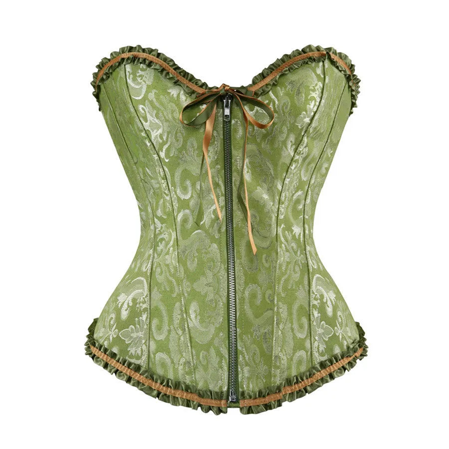 Court women's zipper-front jacquard corset in spandex fabric for waist support and shaping