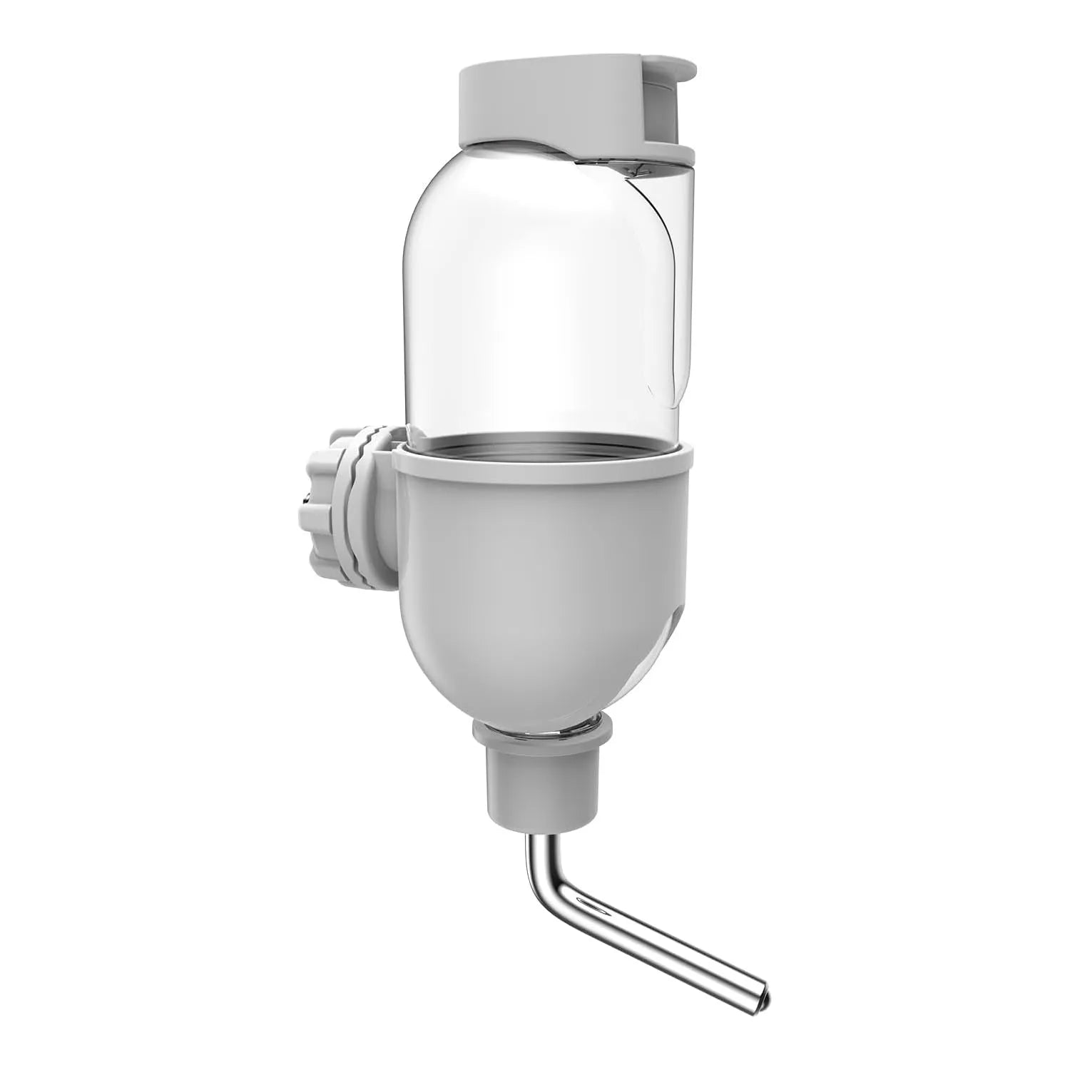 Blue small animal cage water bottle with rotatable nozzle mounted on metal bars