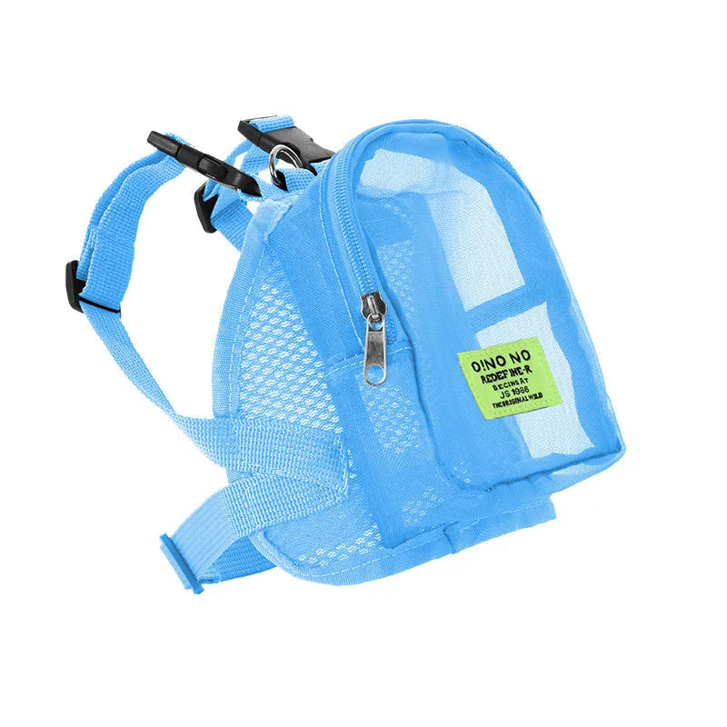 Blue dog backpack with adjustable straps and breathable mesh panel for small dog transport