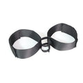 Black knitted intimate toy strap with adjustable fastening system for secure appliance attachment