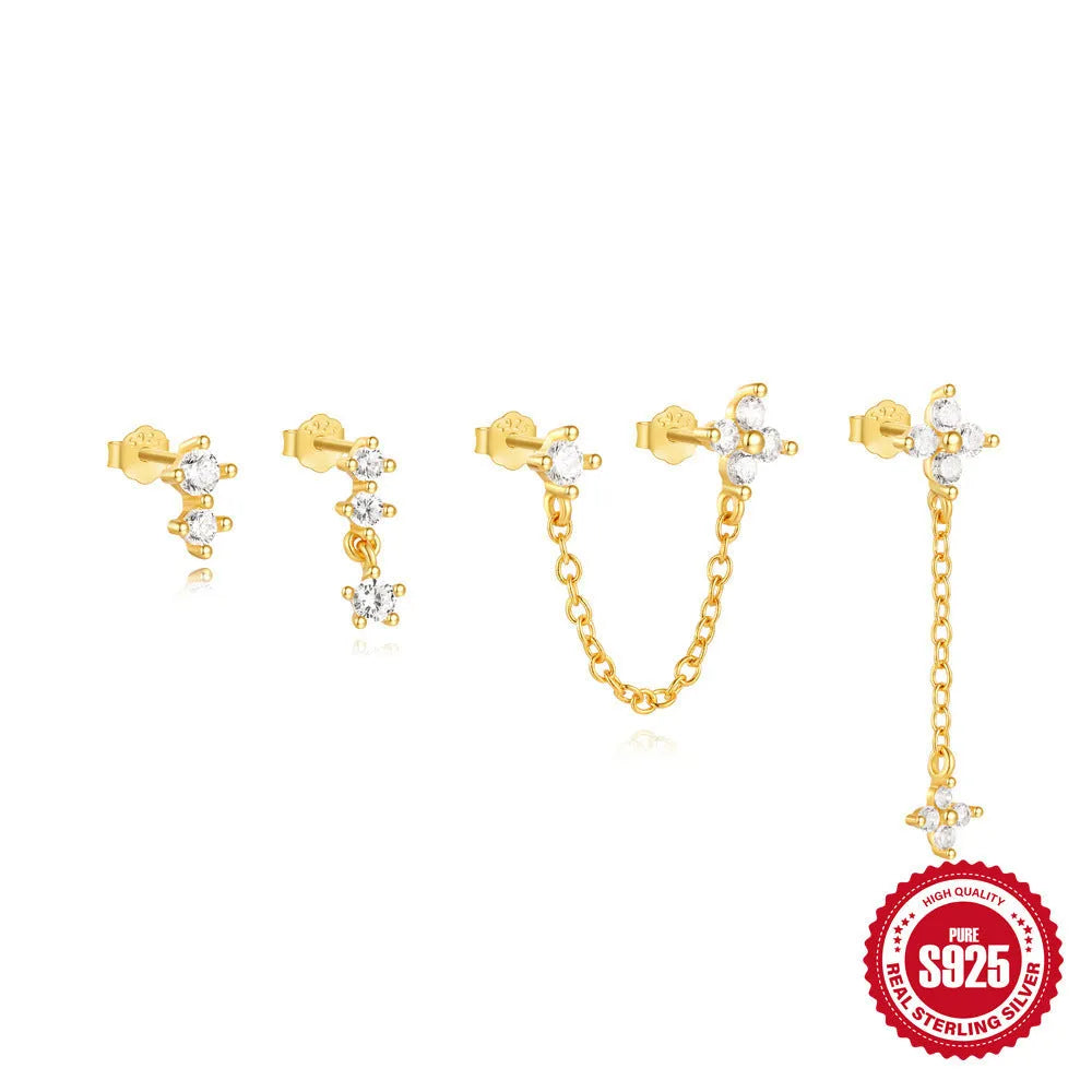 S925 sterling silver clover petal earrings with electroplated gold finish and geometric simple style for women