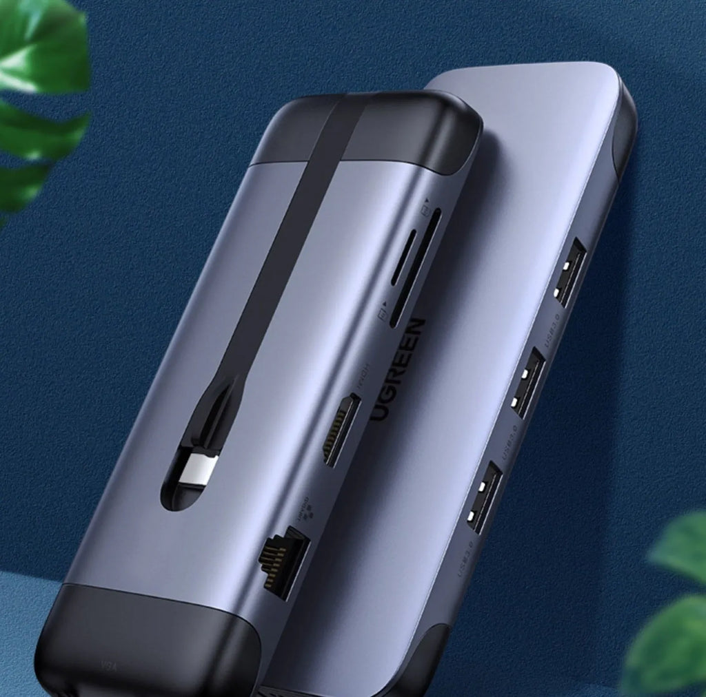 USB C dock expansion adapter with multiple ports including HDMI, USB 3.0, VGA, ethernet, and charging