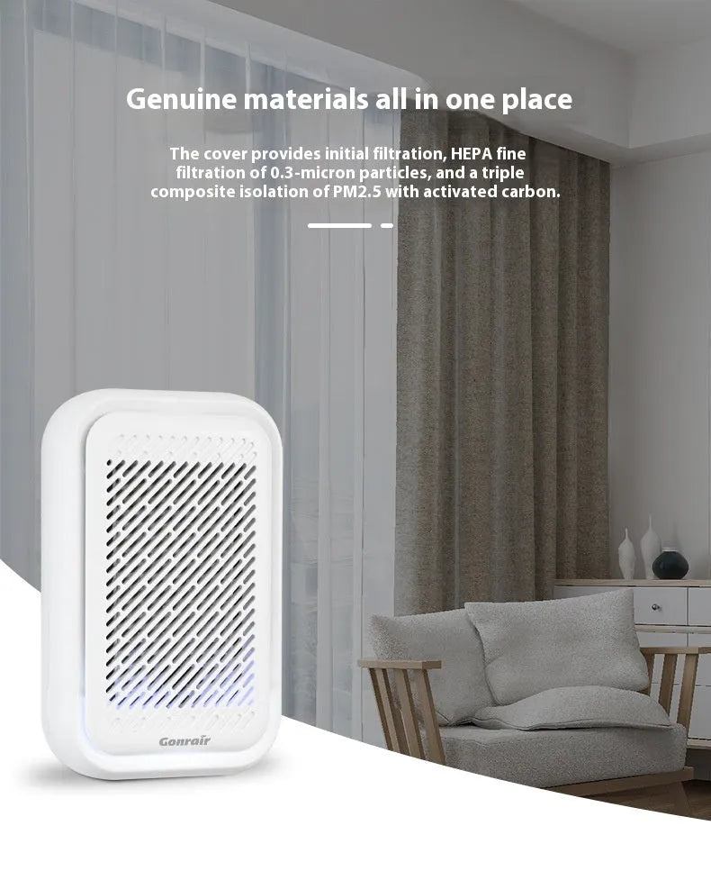 White wall-mounted air purifier with direct plug-in power cord for rooms under 10 square metres