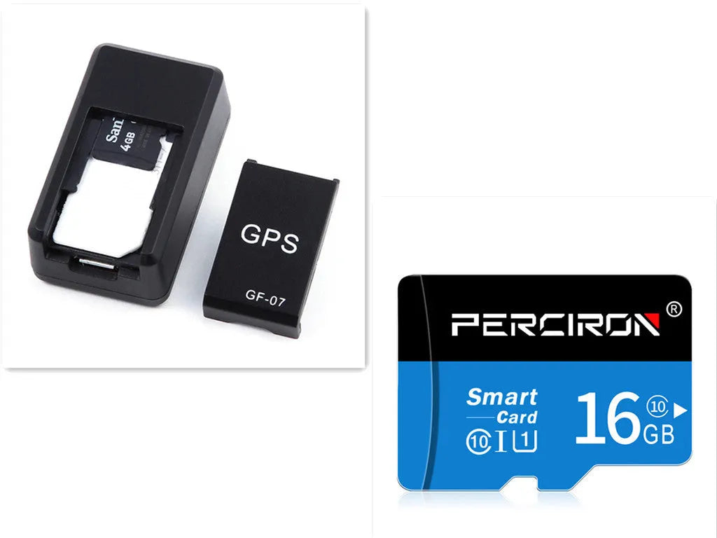 Small black plastic magnetic GPS car tracker device on a metal surface.