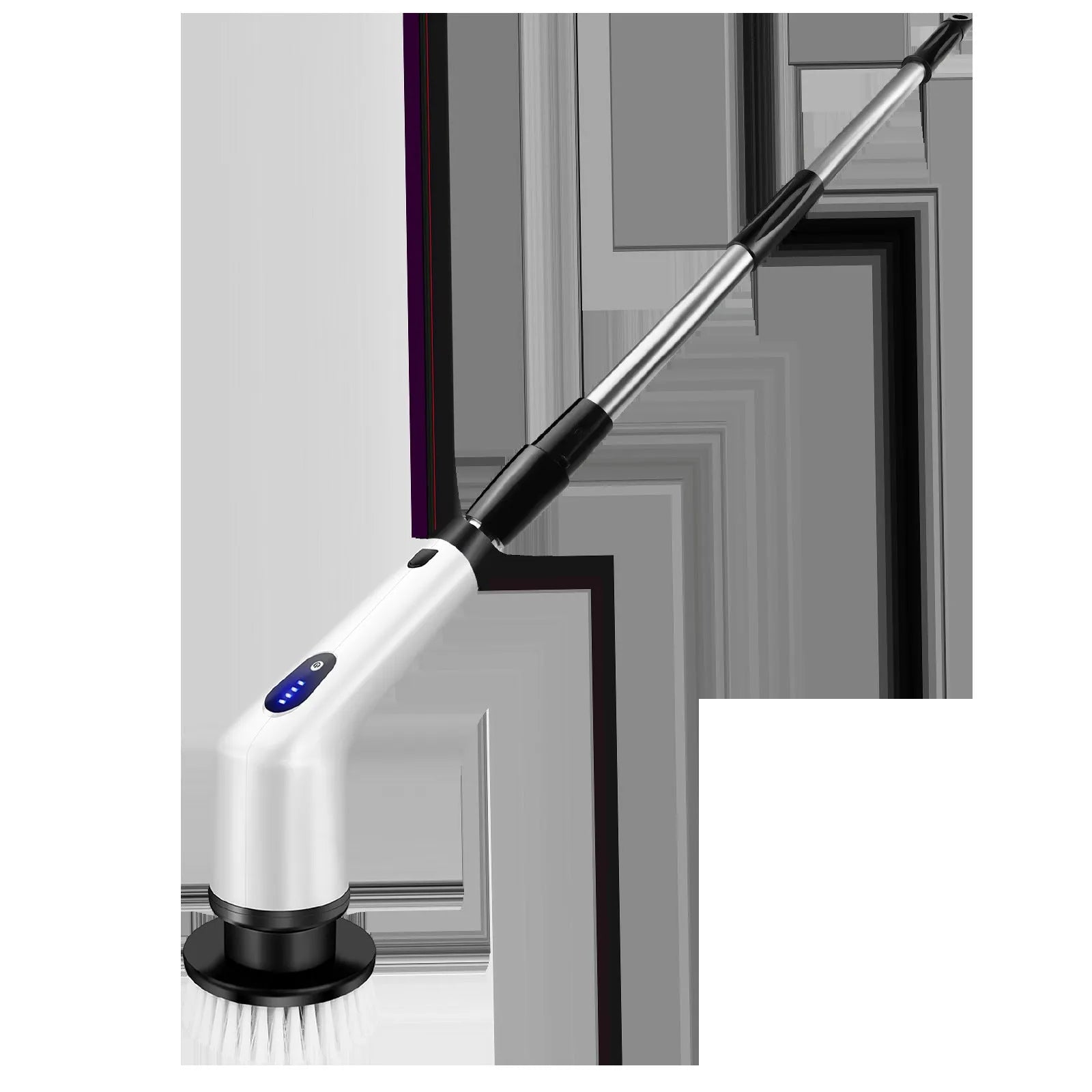 White rechargeable handheld cleaning brush with multiple plug options