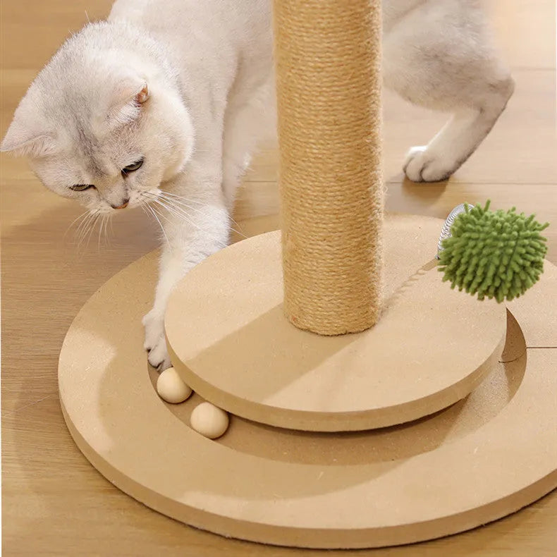 Vertical cat climbing frame with hemp rope texture in canna colour