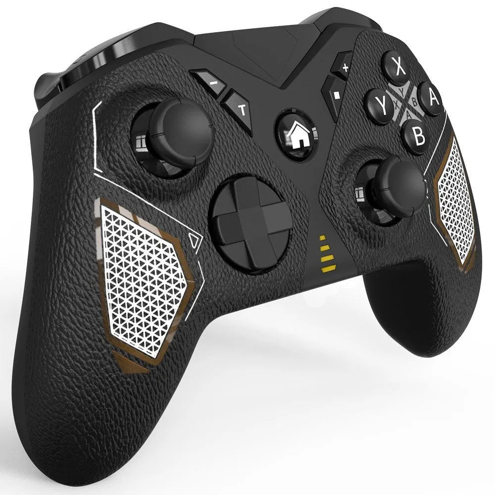 Black wireless game controller with leather pattern grip for Nintendo computer and mobile phone gaming