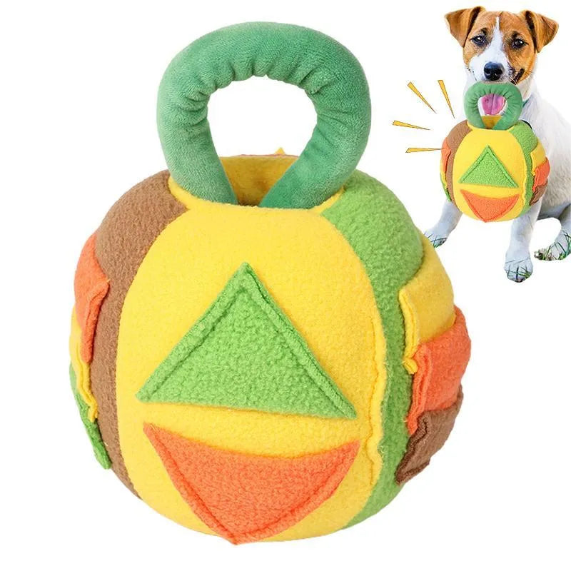 Green or pink polyester dog squeaky plush ball toy with treat pockets