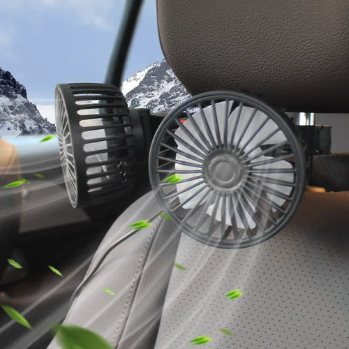 Black car USB rear pillow single head fan with adjustable controls for vehicle cooling
