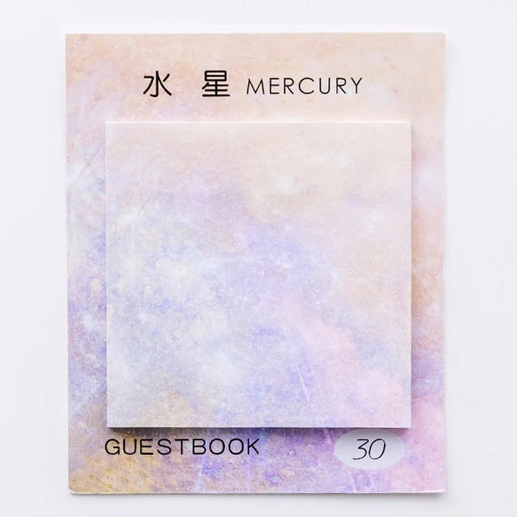 Square planet sticky notes with oil painting designs measuring 7.3cm