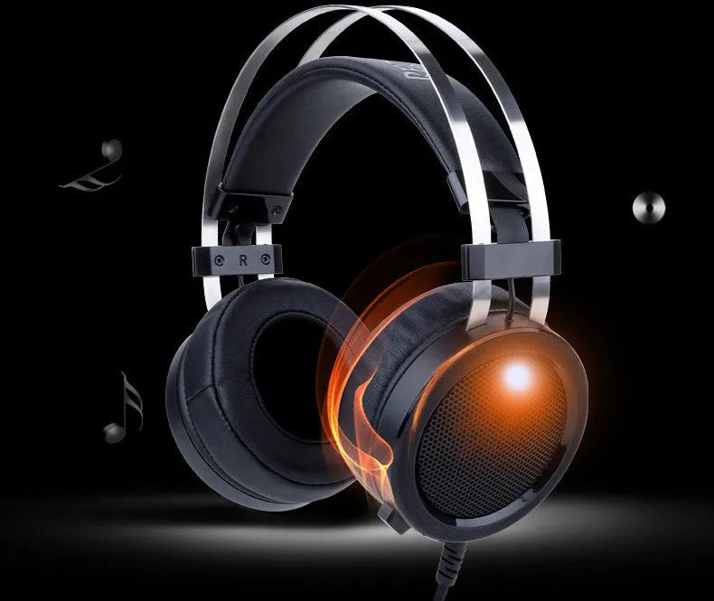 Black wired computer gaming headset with a 3.5mm connector on a 2-metre cable.