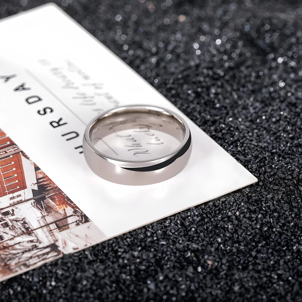 Titanium steel ring in silver colour showing 2mm, 4mm, 6mm, and 8mm width options