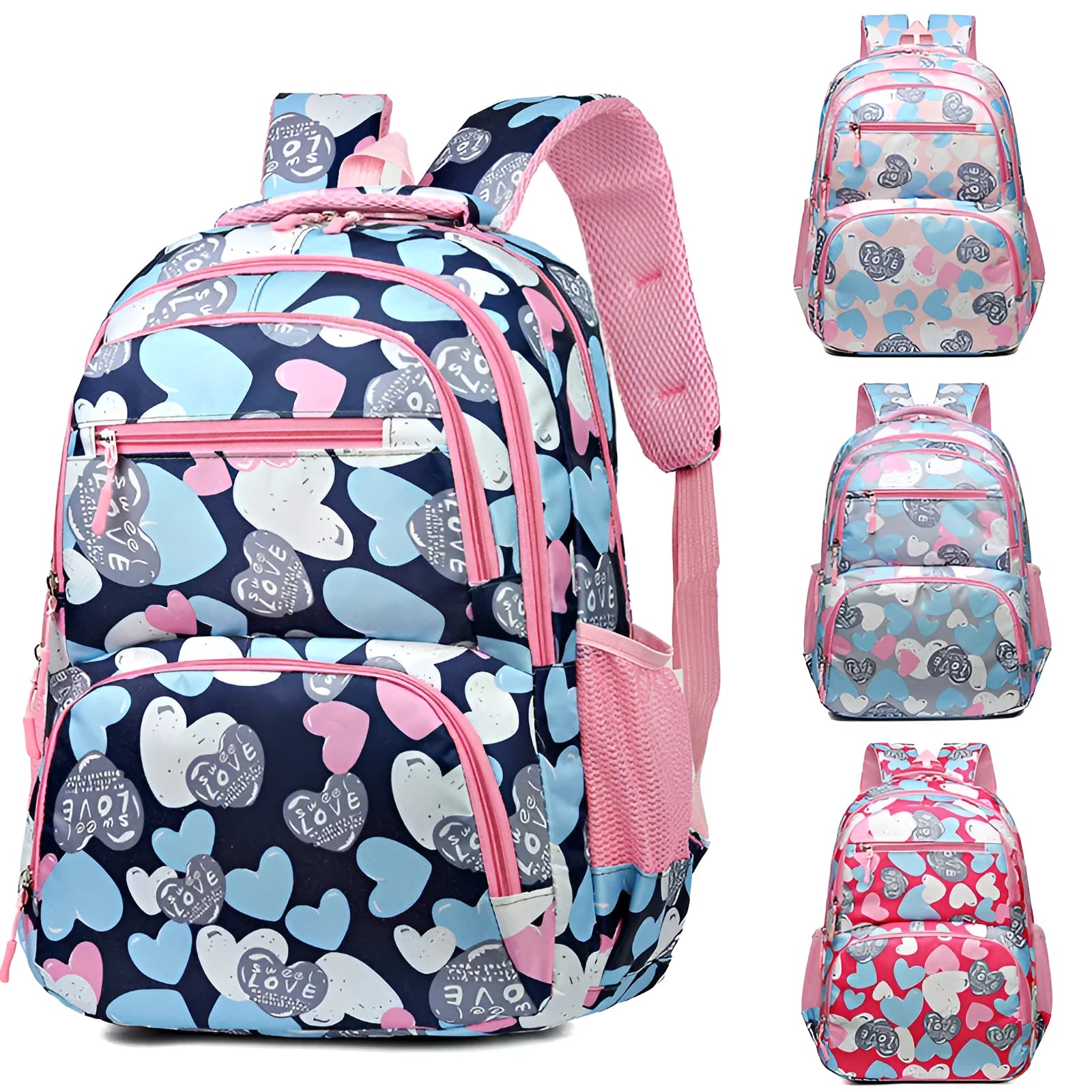 Children's blue Oxford cloth school backpack with air cushion shoulder straps and large main compartment