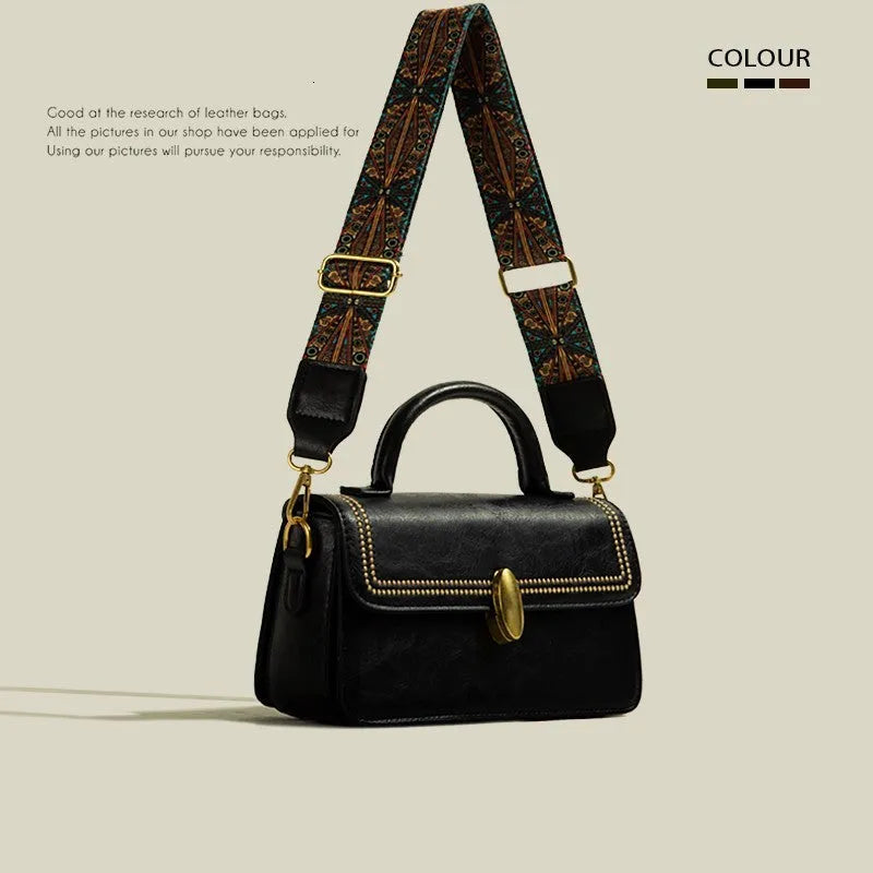 Women's square messenger bag in PU leather with mobile phone compartment and document section